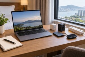 how to travel with a laptop and work remotely