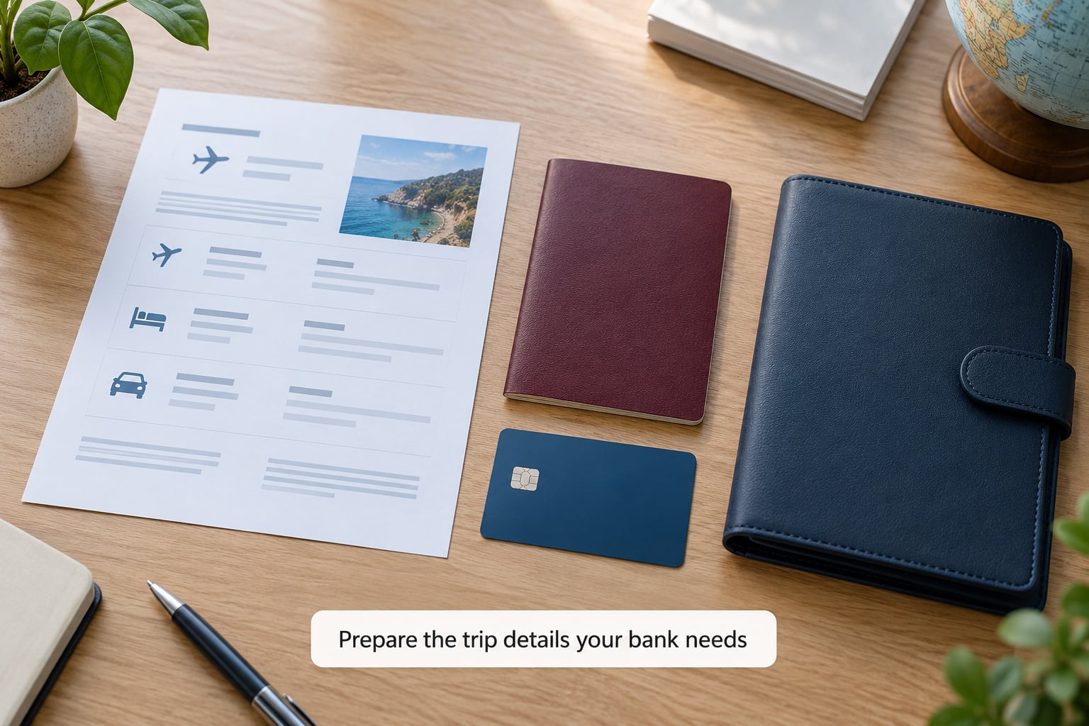 Prepare the trip details your bank needs
