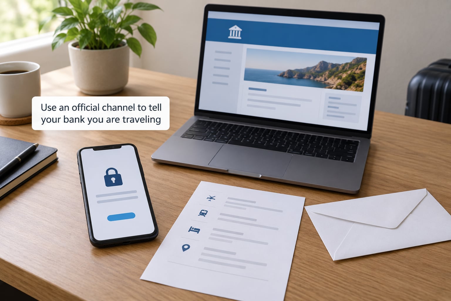 Use an official channel to tell your bank you are traveling
