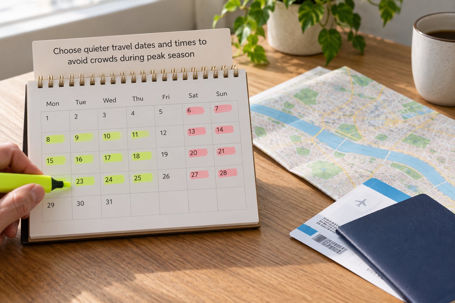 Choose quieter travel dates and times to avoid crowds during peak season